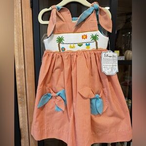 Remember Nguyen smocked dress bows toddler girl gingham palm trees beach vintage